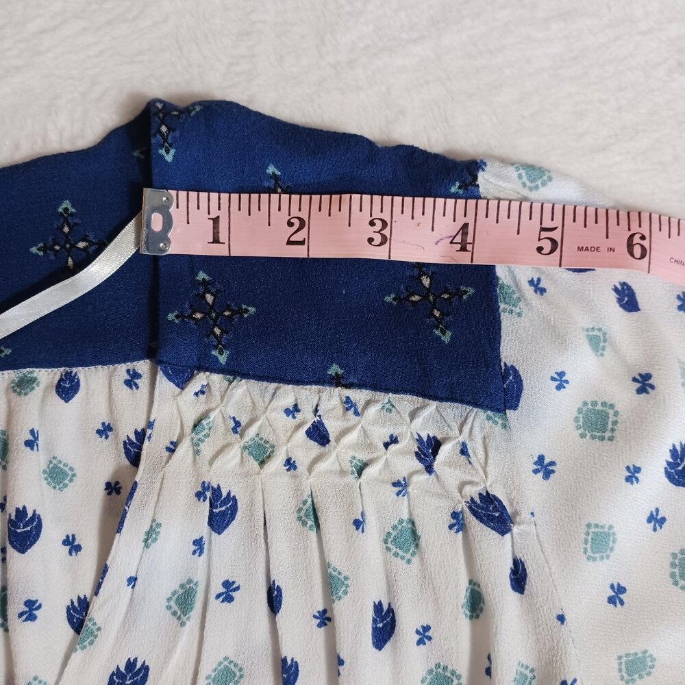 Free People Top, Size S, Wrap Front, Long Sleeve, White/Blue, Smocking, Boho - Picture 14 of 15